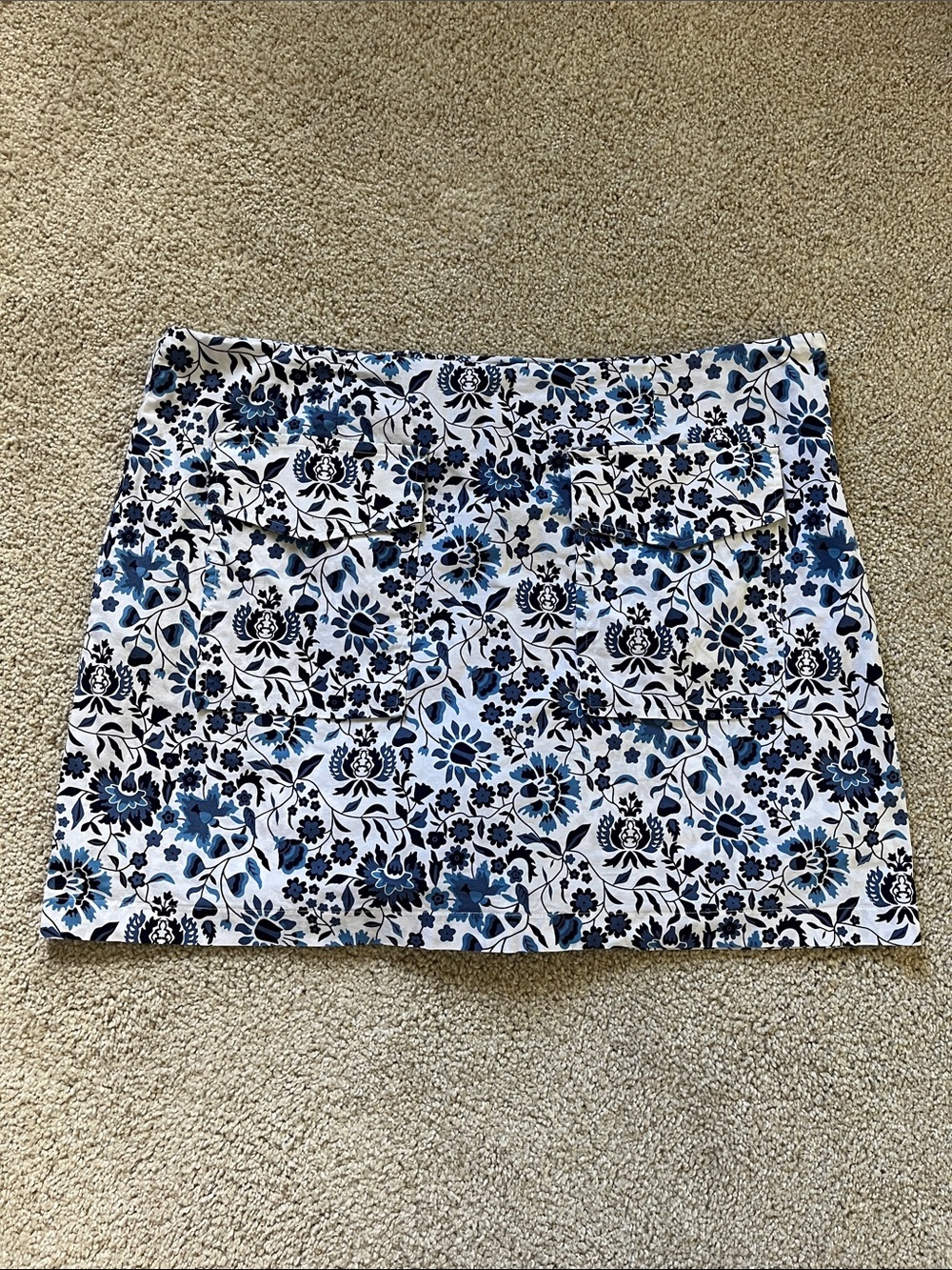 Blue and White Floral Skort with Pocket Flap Detail